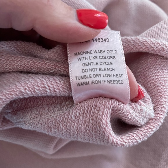 AMO Distressed Crewneck Cotton Cuffed Pink Sweatshirt - Picture 9 of 10